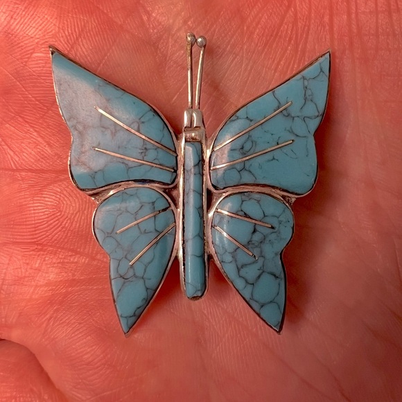 Turquoise Butterfly Sterling Silver 925 Brooch Pin